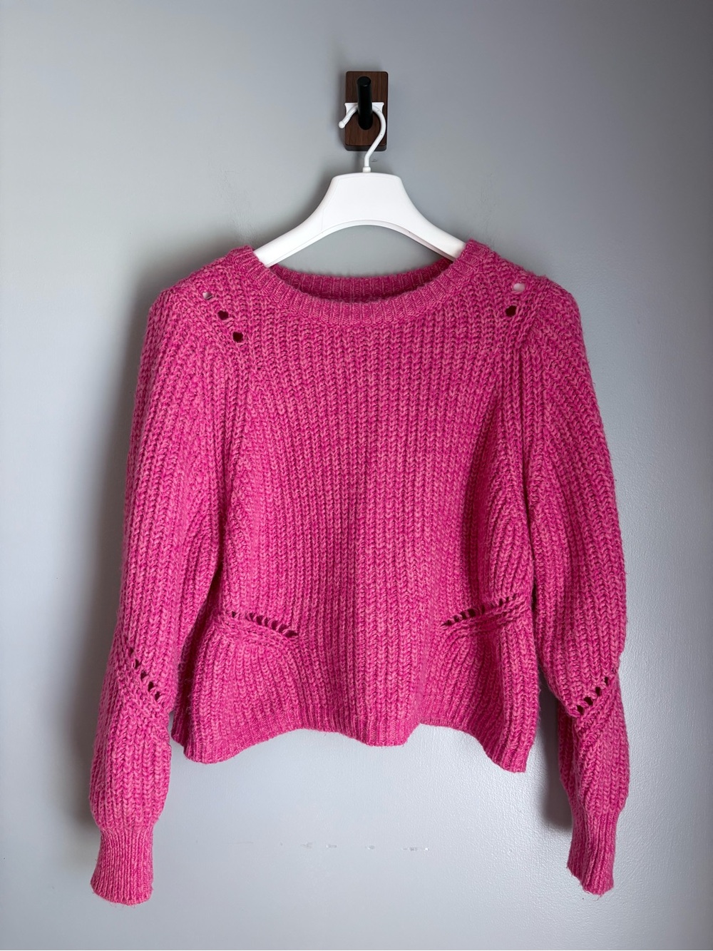 LOFT Hot Pink Chunky Knit Wool Blend Sweater Large Barbiecore Coquettish